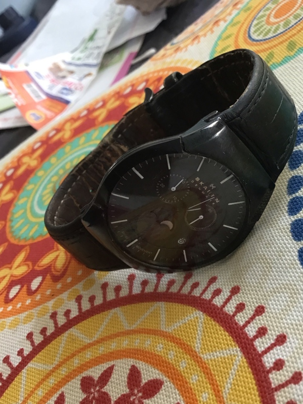 Skagen Black Dial Black Leather Men's Watch